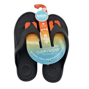 Totes Everywear Shoes Mens Size 9 Black Flip Flop Sandals Lightweight New